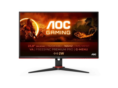 23.8" AOC Gaming 24G2SAE/BK, VA 1920x1080, 1 ms, 165Hz FreeSync Premium, 2xHDMI/DP, högtalare