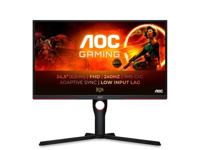 24.5" AOC 25G3ZM/BK, IPS 1920x1080, 0,5 ms, 240Hz FreeSync Premium, höjdjusterbar, pivot, 2xHDMI/DP