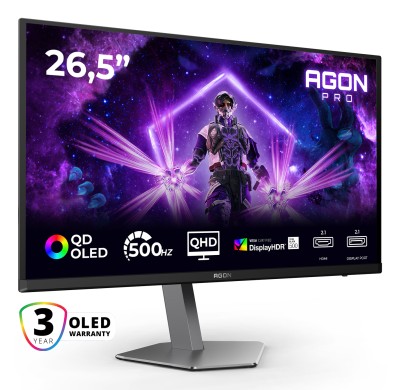 26.5" AOC AG276QKD2, QD OLED 2560x1440, 0.03 ms, 500Hz G-Sync, höjdjusterbar, pivot, 2xHDMI/DP, USB 3.2-hubb, högtalare#1