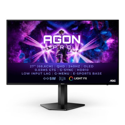 27" AOC Agon Pro AG276QZD, OLED 2560x1440, 0.03 ms, 240Hz G-Sync, höjdjusterbar, pivot, 2xHDMI/2xDP, högtalare, USB-hubb
