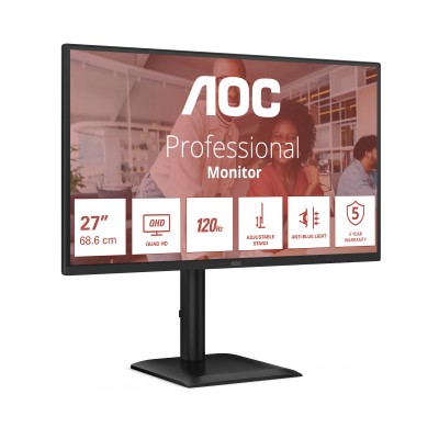 27" AOC Q27E4CV, IPS 2560x1440, 4 ms, 120Hz, höjdjusterbar, pivot, HDMI/2xDP/USB-C 90W, LAN, högtalare, USB 3.2-hubb