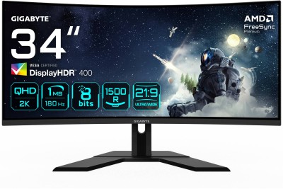 34" Gigabyte G34WQCP, Curved VA 3440x1440, 1 ms, 180Hz FreeSync Premium, 1500R, HDR400, höjdjusterbar, 2xHDMI/DP, USB 3.2-hubb, högtalare#1
