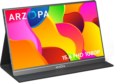 ARZOPA Bärbar bildskärm, 16.1 tum, 1080P, FHD bärbar
bildskärm, USB C, HDMI-datordisplay, HDR, ögonvård, extern skärm med
smart fodral för PC, Mac, telefon, Xbox PS5