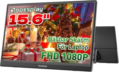 Bärbar Monitor 15,6 Tum FHD 1080P IPS Ultra-tunn, Portabel Skärm med Stativ & Högtalare, USB Monitor för Laptop, PC, Mac, PS4/5, Xbox och Switch