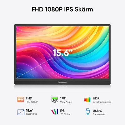 Bärbar Monitor 15,6 Tum FHD 1080P IPS Ultra-tunn, Portabel Skärm med Stativ & Högtalare, USB Monitor för Laptop, PC, Mac, PS4/5, Xbox och Switch#2