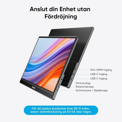 Bärbar Monitor 15,6 Tum FHD 1080P IPS Ultra-tunn, Portabel Skärm med Stativ & Högtalare, USB Monitor för Laptop, PC, Mac, PS4/5, Xbox och Switch#3