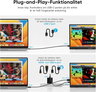 Bärbar Monitor 15,6 Tum FHD 1080P IPS Ultra-tunn, Portabel Skärm med Stativ & Högtalare, USB Monitor för Laptop, PC, Mac, PS4/5, Xbox och Switch#4