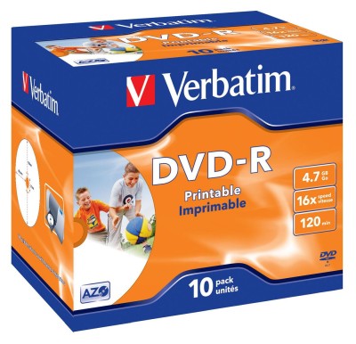 DVD-R media Verbatim 4.7 GB 16X, printable, 10-pack, jewel case