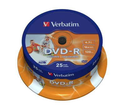 DVD-R media Verbatim 4.7 GB 16X, printable, 25-pack spindel