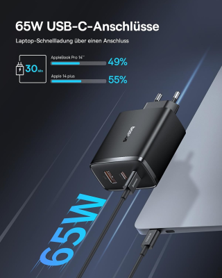 Baseus USB C Laddare 65W USB C-Strömadapter 3-portars GaN5 PD Charger PPS Kompatibel med MacBook Pro/Air, iPhone 15 Pro Max, 15, iPad Pro, Galaxy S23 Ultra, S23, S22, Steam Deck#3