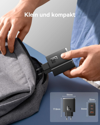 Baseus USB C Laddare 65W USB C-Strömadapter 3-portars GaN5 PD Charger PPS Kompatibel med MacBook Pro/Air, iPhone 15 Pro Max, 15, iPad Pro, Galaxy S23 Ultra, S23, S22, Steam Deck#4