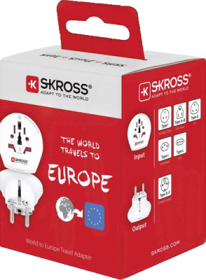 SKROSS World to Europe, reseadapter, 100-250 V max 16 A, jordad, vit#2