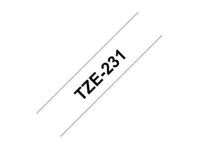 Brother Tape TZE-231, svart på vit bakgrund, 12 mm x 8 meter