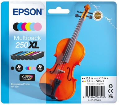 Epson 250XL Multipack 6 färger, svart/gul/cyan/ljus cyan/magenta/ljus magenta