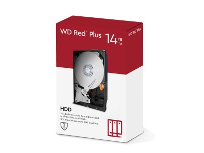 14 TB WD Red Plus, 7200 rpm, 512 MB cache SATA3, optimerad för NAS med 24/7 drift