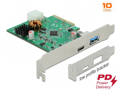 DeLOCK PCI Express x4 Card till 1xUSB-C 30W PD + 1xUSB-A, USB 3.2 Gen2, inkl. Low Profile bracket
