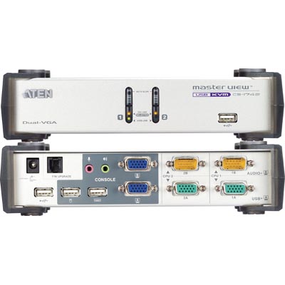 Systemswitch Aten CS1742, 2-vägs KVM, VGA, USB, kablage ingår, för dubbla skärmar