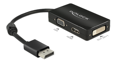 Multi-adapter DeLOCK DisplayPort 1.1 till VGA/HDMI/DVI - Svart