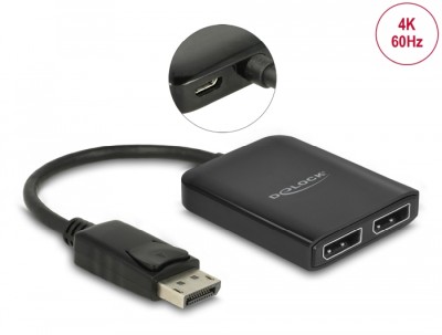 Splitter DeLOCK 1 x Displayport in > 2 x Displayport ut 4K@60Hz, DP 1.4 MST