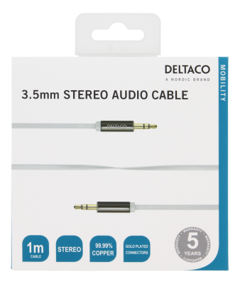 DELTACO ljudkabel, 3,5mm hane till 3,5mm hane, 1m, vit#2