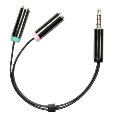 DELTACO, 3,5mm hane till 3,5mm mikrofon och stereo hona, 0,1m, svar