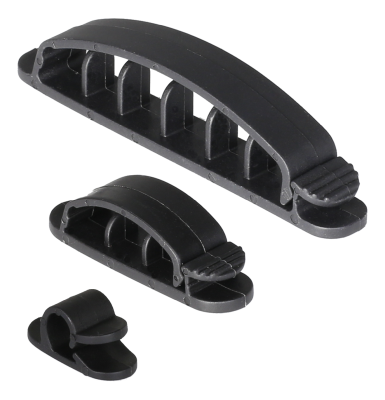 DELTACO självhäftande kabelklämmor, 1/3/6 platser, 10-pack - svart#1