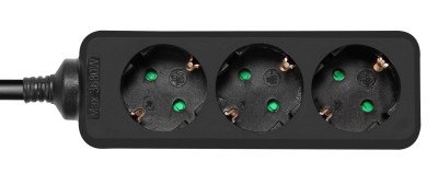 Grenuttag DELTACO med 3 st jordade uttag, 1,5m - Svart