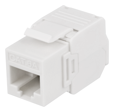 DELTACO Cat6A Keystone-uttag, 28AWG slim, verktygsfri, plast, vit