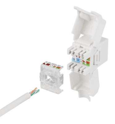 DELTACO Cat6A Keystone-uttag, 28AWG slim, verktygsfri, plast, vit#3