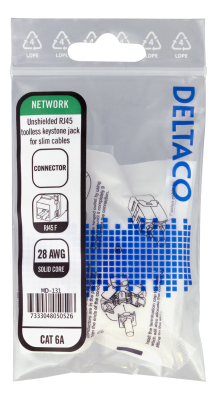 DELTACO Cat6A Keystone-uttag, 28AWG slim, verktygsfri, plast, vit#4