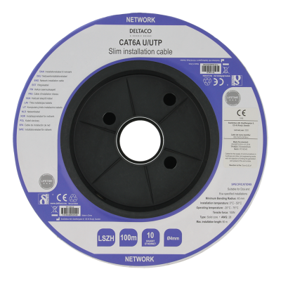 DELTACO U/UTP Cat6a installationskabel, slim 28AWG, 100m, LSZH, vit#3
