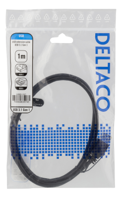 DELTACO USB 3.1 Gen1 Förlängningskabel, 1m, USB-A hane till USB-A hona