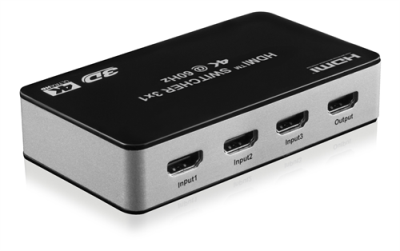 HDMI-switch Premium 3-ports, IR-fjärrkontroll, Ultra HD i 60Hz, svart