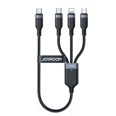 Joyroom 3-i-1 USB-C till Lightning/USB-C/Micro USB-kabel 3.5A, 0,3m - Svart