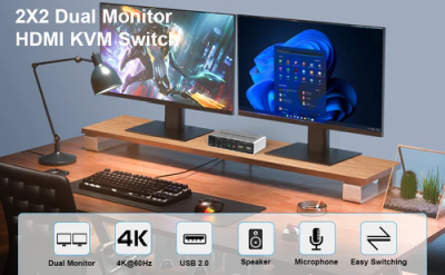 KVM Switch 2x2 HDMI 4K60Hz 3xUSB3.0 Audio EDID#2