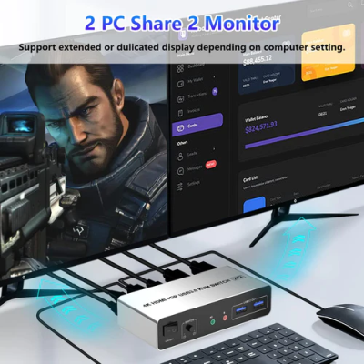 KVM Switch 2x2 HDMI 4K60Hz 3xUSB3.0 Audio EDID#4
