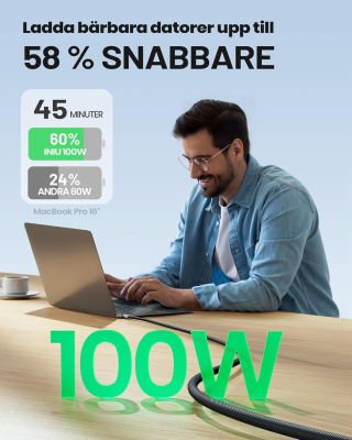 INIU USB C till USB C-Kabel, 100W PD QC 4.0 20V/5A USB C Snabbladdningskabel, nylonflätad mobilladdare kompatibel med iPhone 15 Pro Max Samsung S22 S21 Note iPad MacBook Pro Huawei Xiaomi etc. [2m]#3