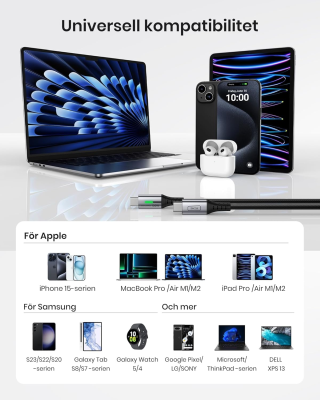 INIU USB C till USB C-Kabel, 100W PD QC 4.0 20V/5A USB C Snabbladdningskabel, nylonflätad mobilladdare kompatibel med iPhone 15 Pro Max Samsung S22 S21 Note iPad MacBook Pro Huawei Xiaomi etc. [2m]#7