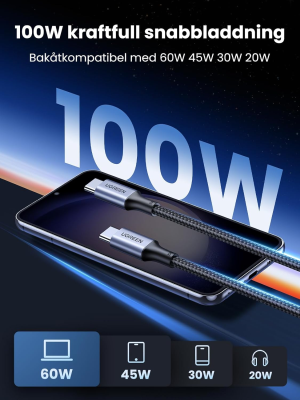 UGREEN 100W USB C till USB C-kabel 2st PD3.0 PPS USB-C laddningskabel 5A/20V kompatibel med iPhone 15 Pro Max, M2 MacBook Pro/Air M2 iPad Pro 2022 Galaxy S23 Ultra Pixel 7 Steam Deck etc. (2m)#2