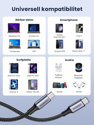 UGREEN 100W USB C till USB C-kabel 2st PD3.0 PPS USB-C laddningskabel 5A/20V kompatibel med iPhone 15 Pro Max, M2 MacBook Pro/Air M2 iPad Pro 2022 Galaxy S23 Ultra Pixel 7 Steam Deck etc. (2m)#7