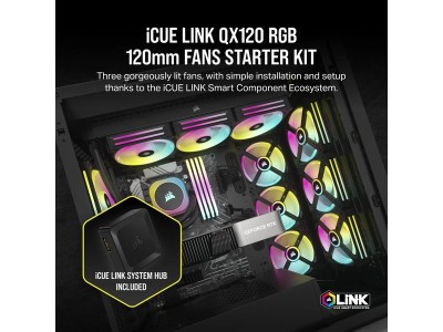 Corsair QX120 120mm RGB Starter Kit, iCue LINK#3