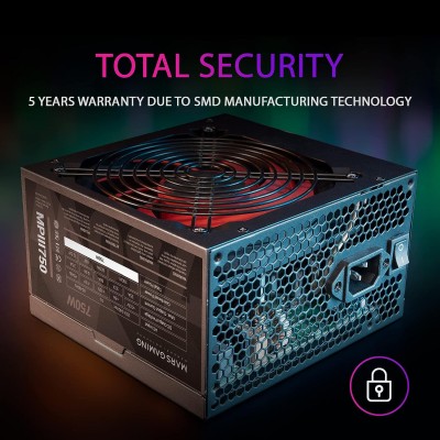 Mars Gaming MPIII1000, PC ATX 1000W, ATX, 7 års garanti, tyst AI-RPM-teknik, 80+GULD, Fullt modulärt, svart