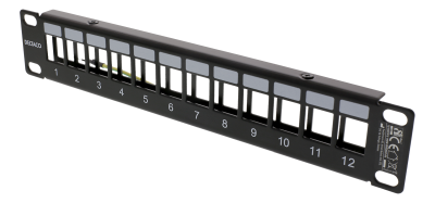 10" Patchpanel Deltaco, 12 portar, Keystone, 1U, metall - Svart