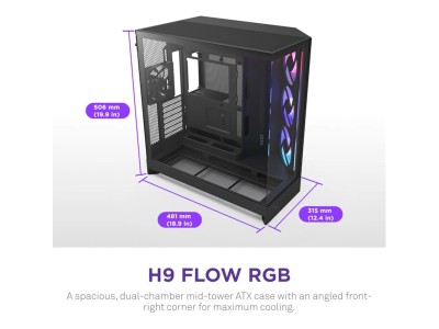 NZXT H9 Flow RGB+ 2025, E-ATX - Svart#3
