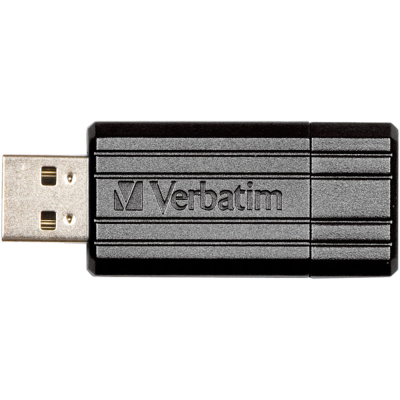 128 GB Verbatim PinStripe, USB 2,0, utskjutbar, svart