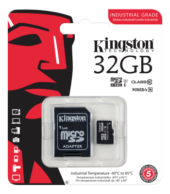 Micro Secure Digital SDHC 32 GB Kingston Industrial Temperature, 90/45 MB/sek, Class 10, UHS-I U1, inkl. SD-adapter
