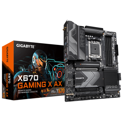 Gigabyte X670 GAMING X AX, AMD AM5, 3xPCI Express, ATX, 4xDDR5, 4xM.2 + SATA3 RAID, HDMI, USB-C, 7.1 audio, 2.5Gbe LAN, WiFi 6E, Bluetooth, RGB Fusion