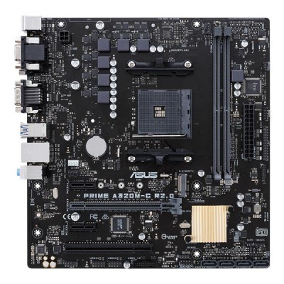 Asus Prime A320M-C R2.0, AMD Socket AM4, A320, MicroATX, 4xDDR4, M.2 + SATA3 RAID, VGA/DVI/HDMI, GigaLAN, 7.1-ljud, USB 3.1