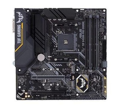 Asus TUF B450M-PRO GAMING, AMD Socket AM4, B450, MicroATX, 4xDDR4, PCI Express, 2xM.2 + SATA3 RAID, DVI/HDMI, 7.1-ljud, USB-C, GigaLAN, Aura RGB