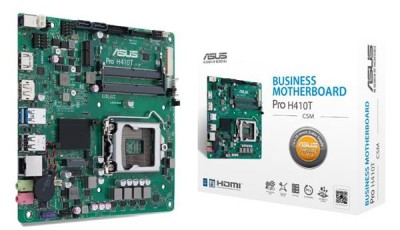 Asus PRO H410T/CSM, Intel LGA1200, H410, PCI Express, Thin Mini-ITX, 2xDDR4, 2xM.2 + SATA3, HDMI/DP, USB 3.2, 7.1 audio, GigaLAN